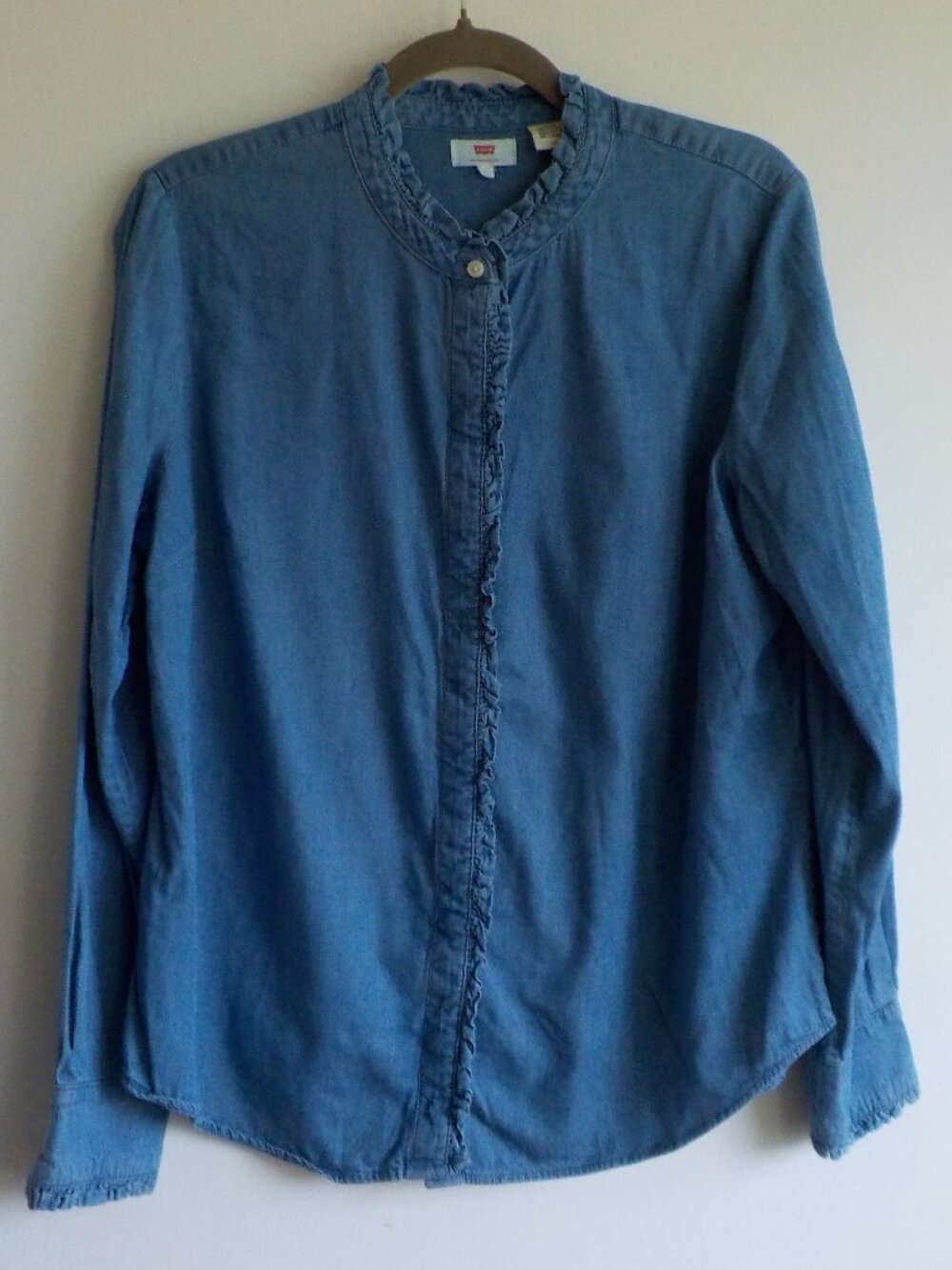 Levis Blouse - Large - Blue Denim Long Sleeve Button Up Cotton Ruffle (2287)